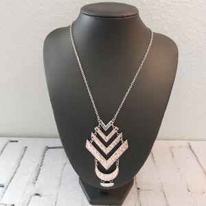 Silver Chevron Crescent Necklace